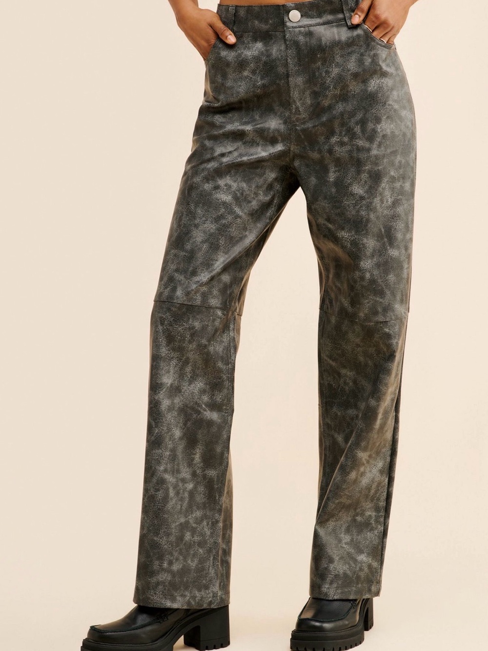Glamorous Washed Black Faux-Leather Straight Leg Pants